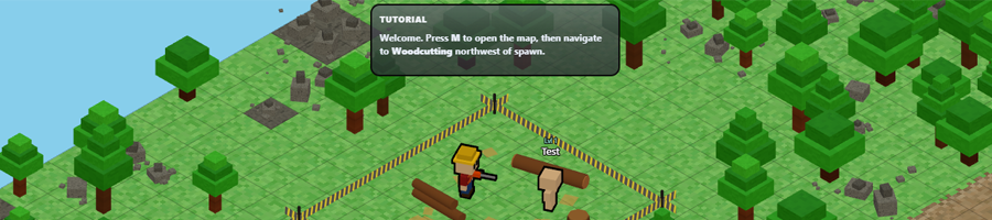 Tutorial NPC and starter-tool pickup spots on the Mainland.